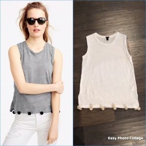 J. Crew Linen Pom-Pom Tank Top Ivory with Cream Pom-Pom Trim, Size XXS